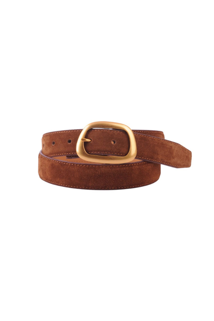 Most Wanted Suede Belt with Organic Shape Buckle - Caramel
