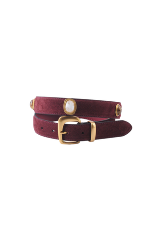 Most Wanted Suede Gemstone Belt Burgundy