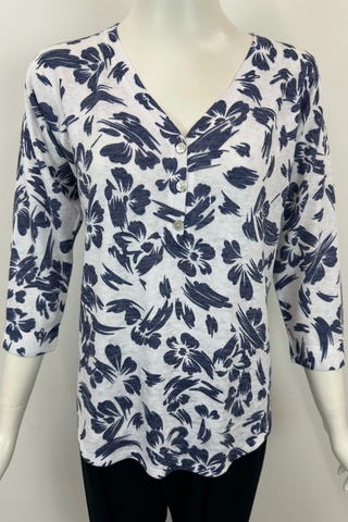 Nally & Millie Printed V-Neck Front Button Top
