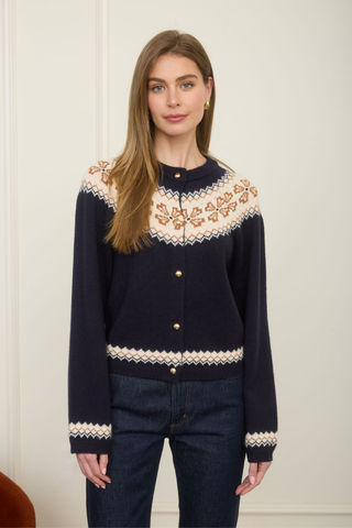 Navy Fair Isle Cardigan Zoe and Claire SP1332