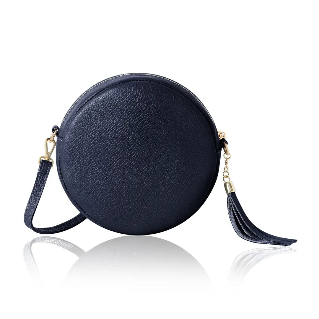 Italian Leather Circle Bag With Tassle