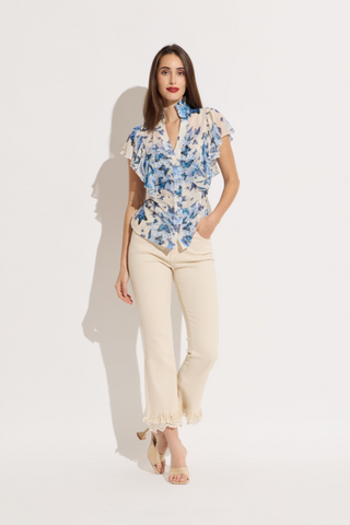 OO LA LA Fringe/Eyelet Combo Cropped Jeans M9701-Tan