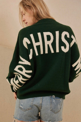 Oversize Christmas Sweater with Lettering - Green Mello. MT40275