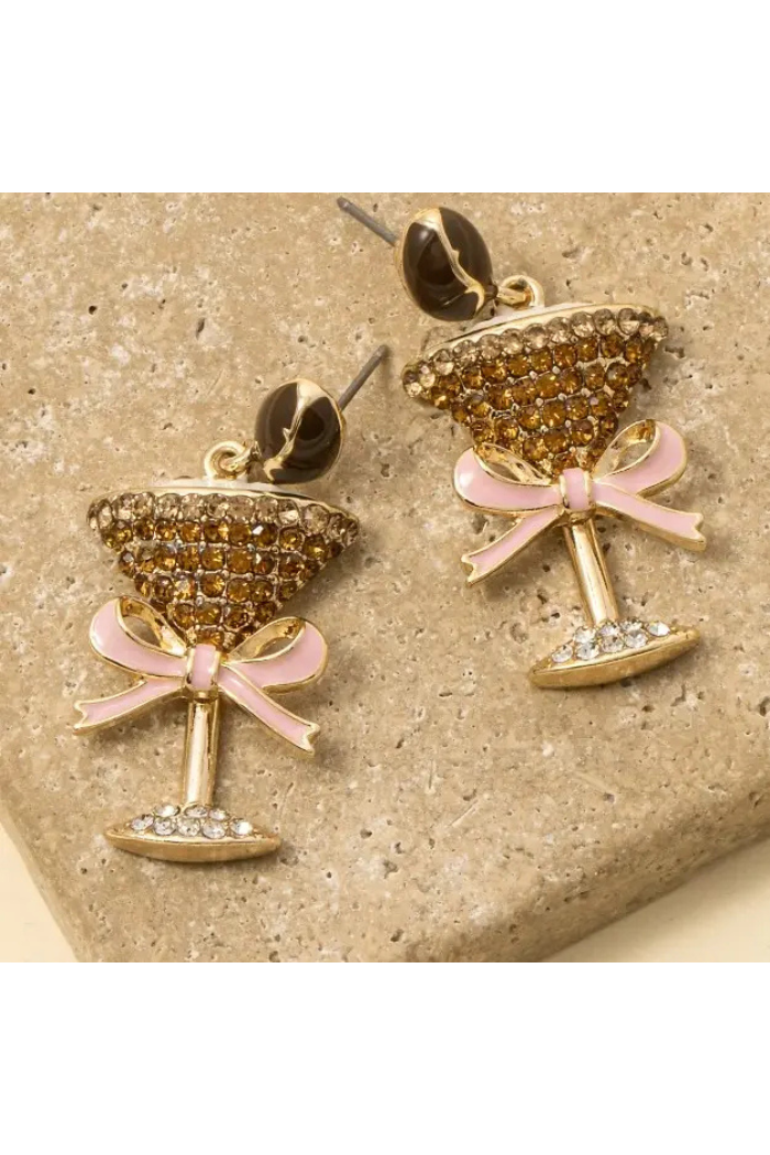 Pave Enamel Espresso Martini Dangle Earrings