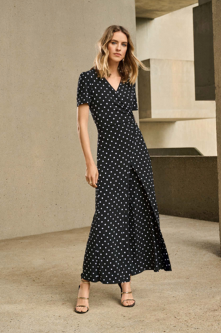 Ribkoff 251008 Silky Knit Dot Print Wrap Culotte Jumpsuit