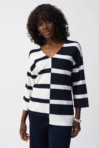Ribkoff 251914 Striped Sweater Knit V-Neck Pullover