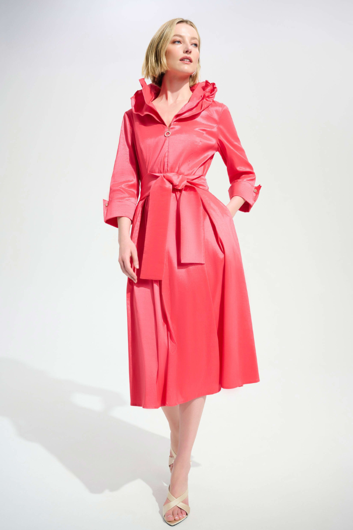 slim fit dress slacks Stretch Taffeta Fit And Flare Dress | Coral