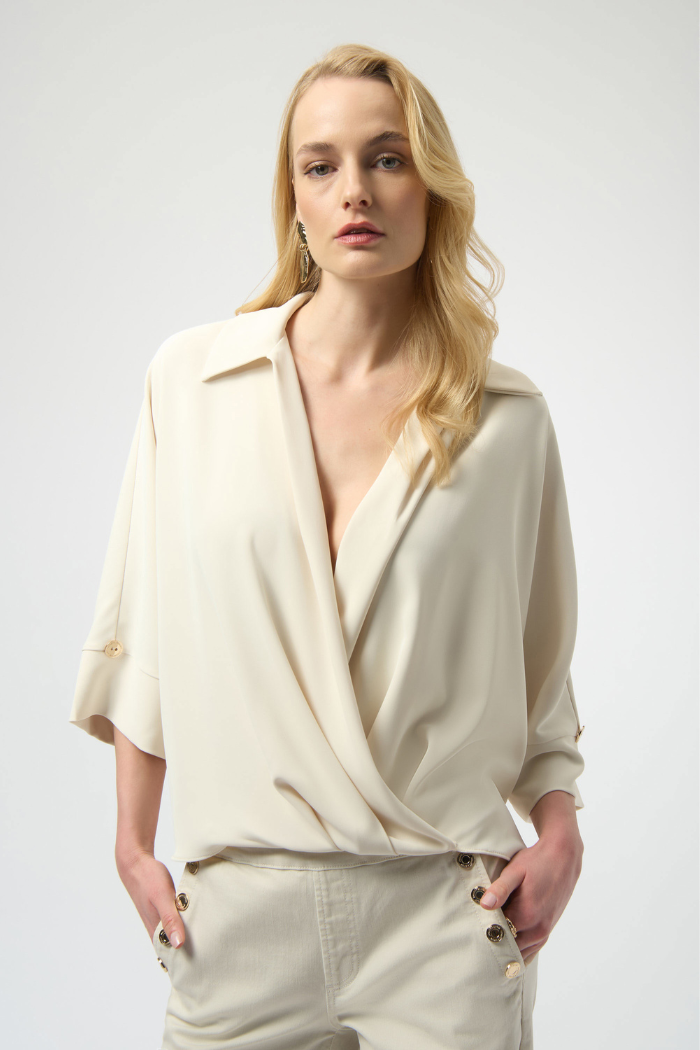 Ribkoff Woven Twill Boxy Wrap Top 254031 Champagne