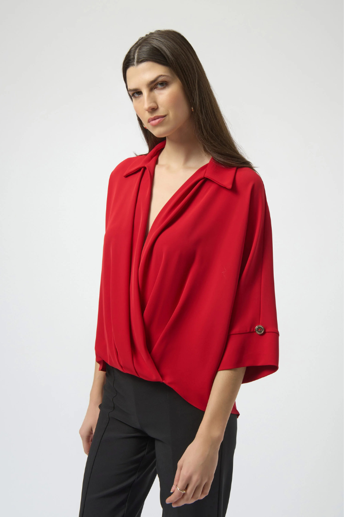 Ribkoff Woven Twill Boxy Wrap Top 254031 Red