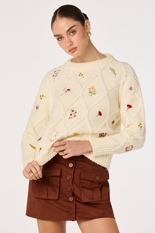 Rose Embroidered Diamond Knit Sweater ASTR ACT19542