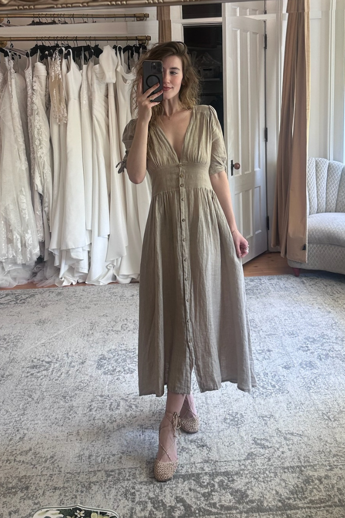 March Maxi Dress | Khaki Linen Midi Dress Made in Italy Beige / Medium March Maxi Dress | Khaki Linen Midi Dress Made in Italy Beige / Medium