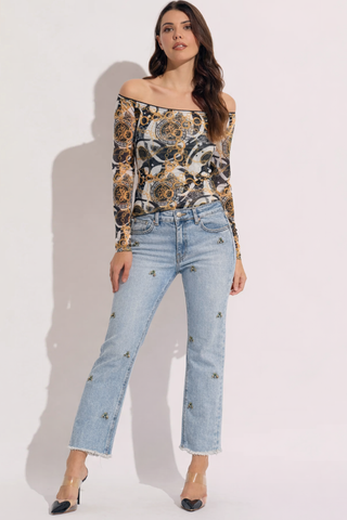 Scattered Bees on Denim Jeans