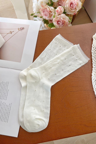Seamless Heart & Bow Jacquard Ruffled Crew Socks Dipped Shop 8CK8FSO04-1#