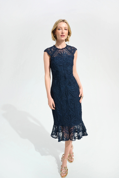 Navy Guipure Lace Trumpet Dress | Ruffle Hem | Joseph Ribkoff  The  Dressing Room