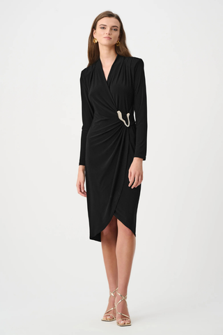 Joseph Ribkoff Silky Knit Sheath Wrap Dress Black