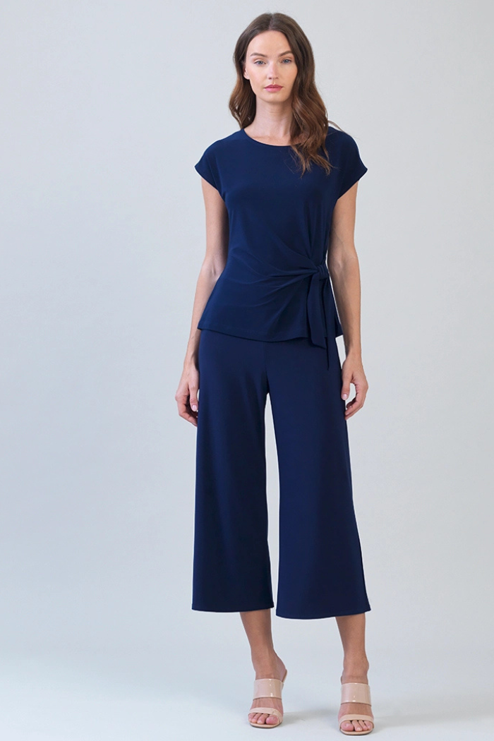 Slant Sleeve Side Tie Top Navy