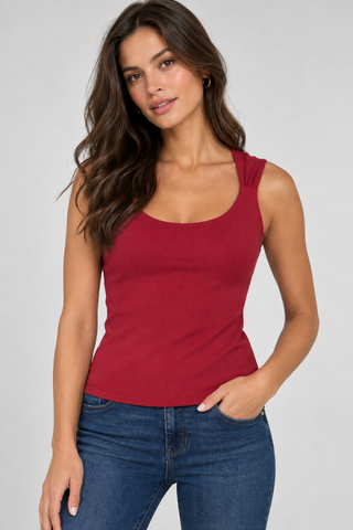 Sleeveless Built-in Bra Knit Top - Dark Cranberry Liverpool LM8J65K40