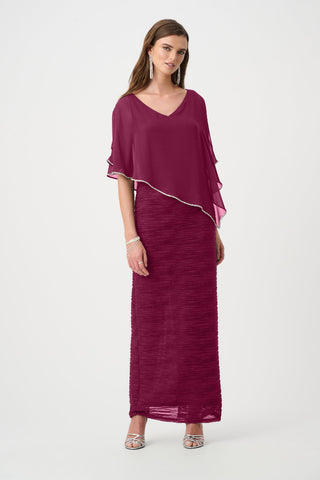 Sparkle Cascade Gown with Chiffon Poncho Overlay - Berry Ribkoff 263748