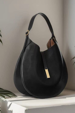 Splicing Leather Tote Crescent Handbag Dipped Shop DP25G638-Black