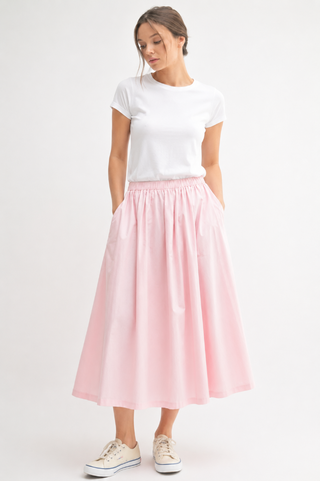 Spring Breeze Elastic Waist Cotton Skirt - Chalk Pink