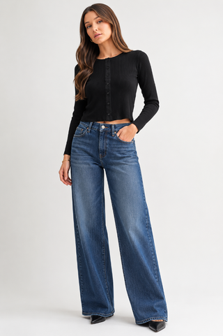 Spring Breeze Rib Knit Cardigan - Black