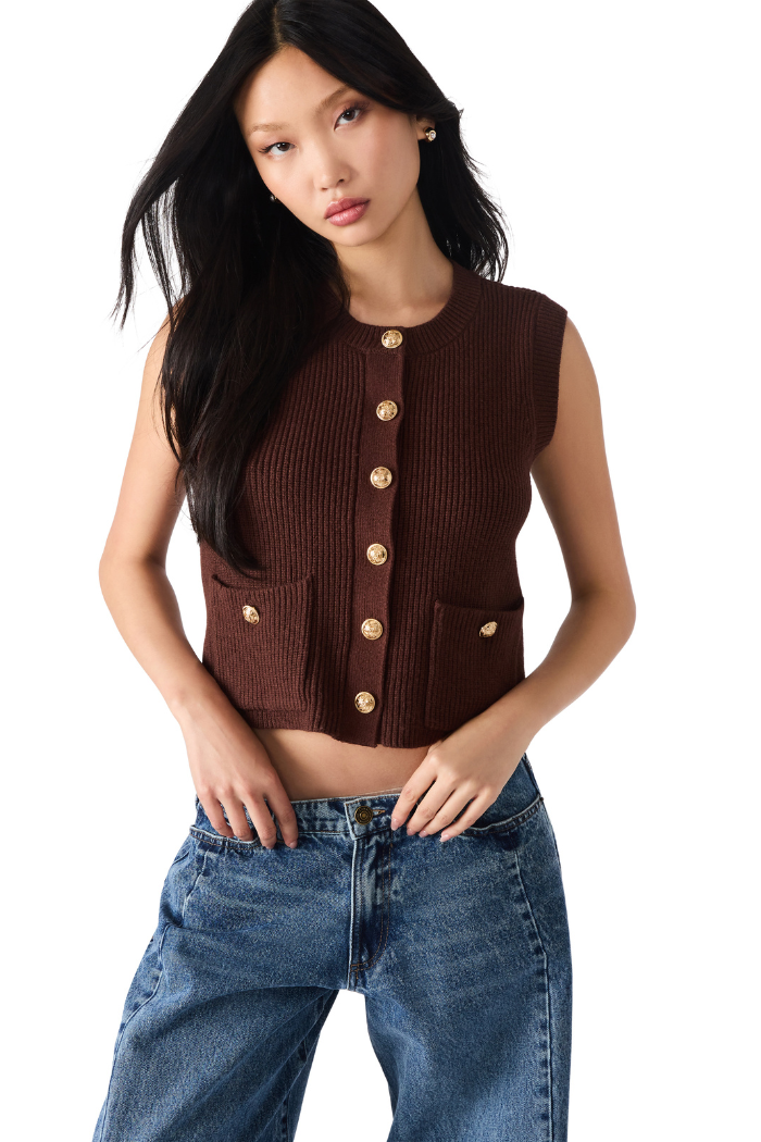 Steve Madden Aliya Sweater Vest - Chocolate BP306955