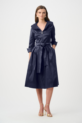 Joseph Ribkoff Stretch Taffeta Fit & Flare Dress Lapel Collar Navy