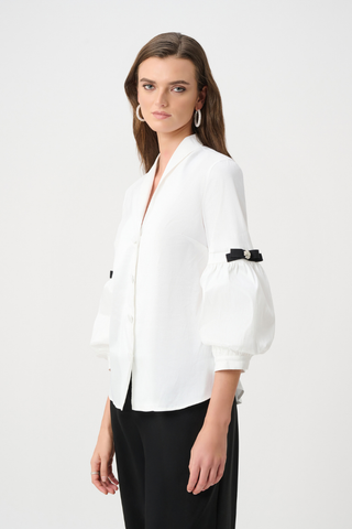 Stretch Taffeta Fitted Blouse with Rhinestone Buttons Ribkoff 263744