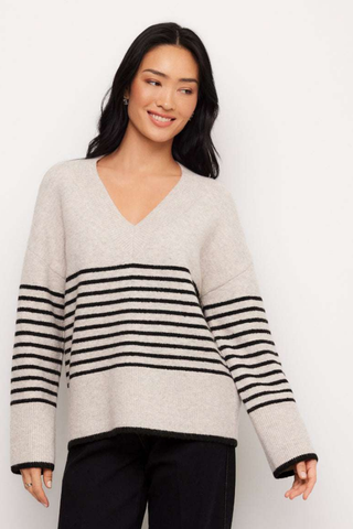 Stripe V-Neck Sweater Karen Kane 3N89339