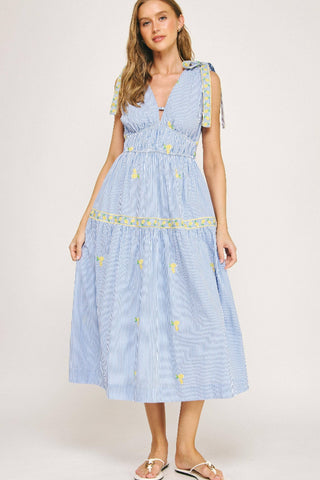 Strut & Bolt Lemon Embroidery Bow Strap Detail Stripe Midi Dress SSB-D-10504-JK-3