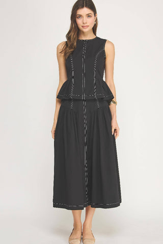 Strut & Bolt Top Stitch Buckle Detail Poplin Midi Skirt - Black S-8474-JK-2
