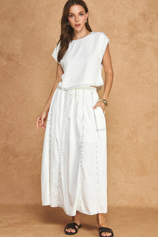 Strut & Bolt Top Stitch Cap Sleeve Top & Midi Skirt 2-Piece Set Off White SET-0103-H