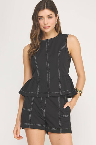 Strut & Bolt Top Stitch Poplin Sleeveless Top - Black  T-50819-JK-4