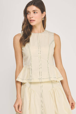 Strut & Bolt Top Stitch Poplin Sleeveless Top - Ecru  T-50819-JK-4