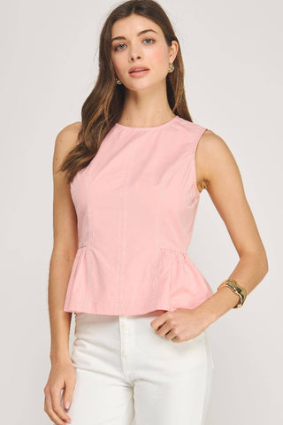 Strut & Bolt Top Stitch Poplin Sleeveless Top - Coral Pink  T-50819-JK-4