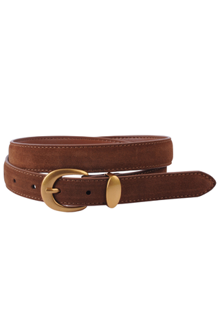 Suede Belt with Gold Curve Buckle - Chocolate Most Wanted 5269