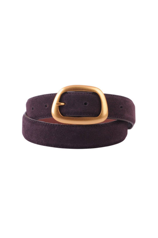 Suede Belt with Organic Shape Buckle - Chocolate
