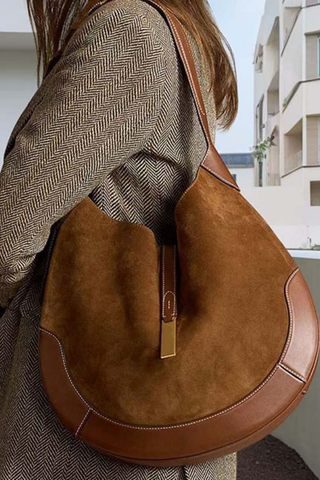 Suede Splicing Leather Tote Crescent Handbag Dipped Shop DP25G638-Coffee