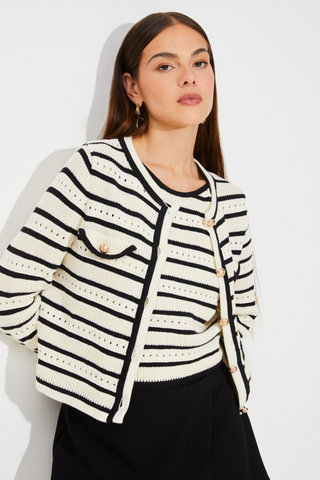 Suncoo Ganeo Open Work Striped Cardigan