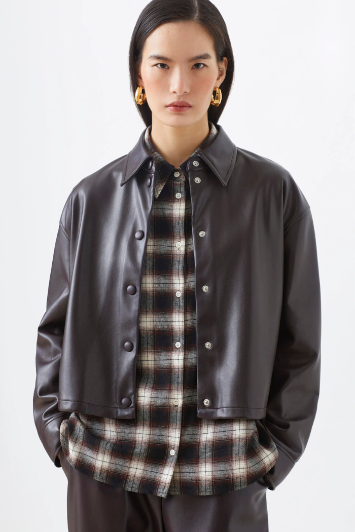 Suncoo Lennox Faux Leather Cropped Blouse