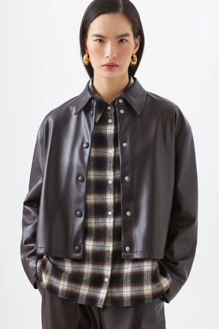 Suncoo Lennox Faux Leather Cropped Blouse