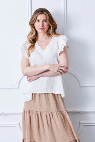 Suzy D Santiago V-Neck Linen Tee - Cream