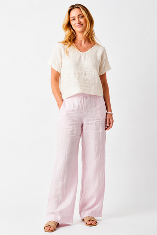 Suzy D Sonora Linen V-Neck Hi Lo Tee - Nude