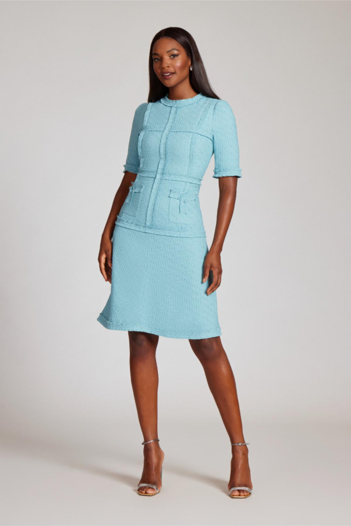 Teri Jon Tweed Dress with Metallic Trim The Dressing Room Teri Jon Tweed Dress with Metallic Trim The Dressing Room