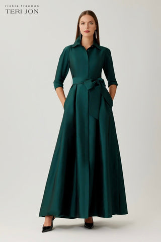 Teri Jon 229051 Forest Taffeta Shirt Waist Gown