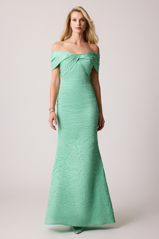 Teri Jon 259078 Embossed Jacquard Twist Bodice Gown