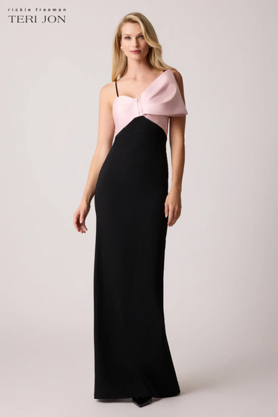 navy blue dress for baby girl Teri Jon Asymmetric Hammered Satin Gown 227011
