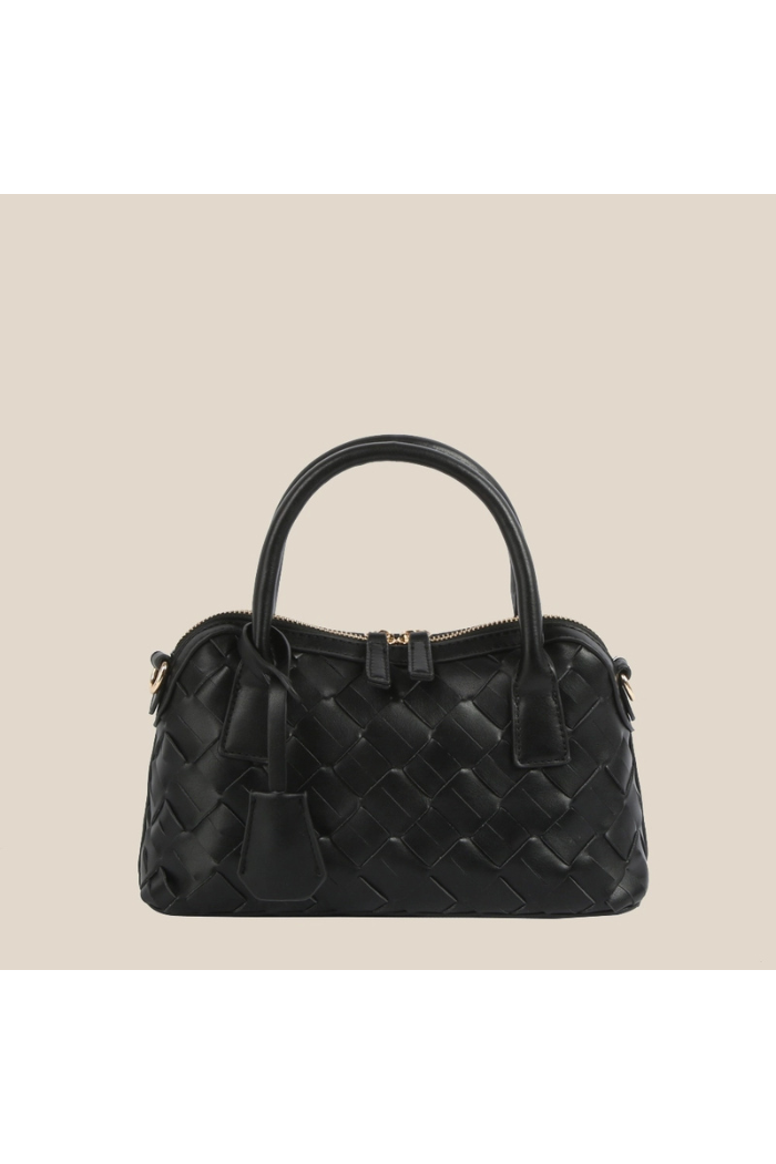 The Avery Woven Vegan Leather Satchel | Classic Black Crossbody Handbag