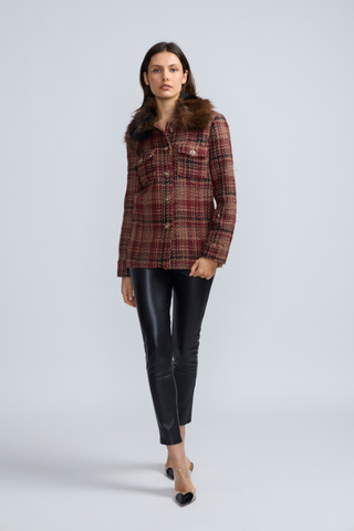 Tweed Faux Fur Combo Long Jacket oo la la M10331