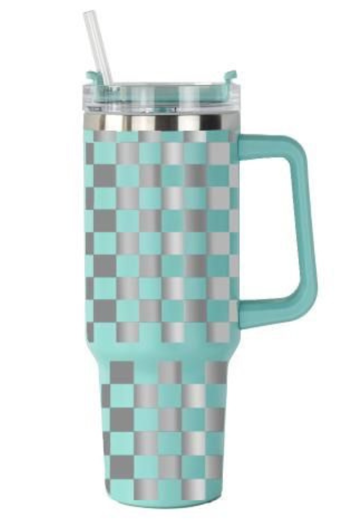 Mint and silver checkered 40 oz tumbler